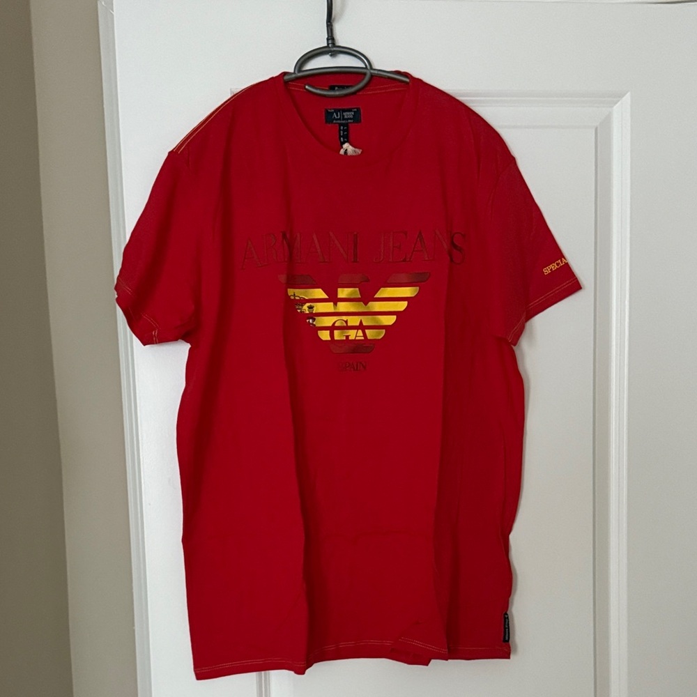 Armani Jeans Red Tee with Gold Logo